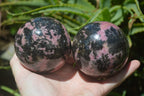Polished Rhodonite Spheres x 2 From Madagascar - Toprock Gemstones and Minerals 