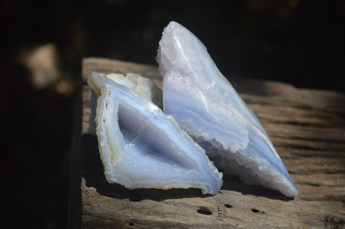 Polished On One Side Blue Lace Agate Geode Specimens x 3 From Malawi - Toprock Gemstones and Minerals 