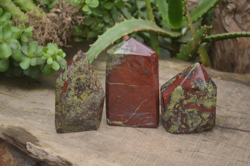 Polished Dragon Bloodstone Points x 3 From Tshipise, South Africa - Toprock Gemstones and Minerals 