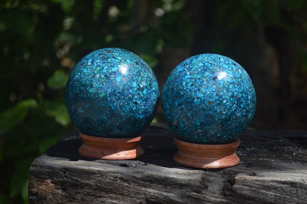 Polished Chrysocolla Conglomerate Spheres x 2 From Congo - Toprock Gemstones and Minerals 