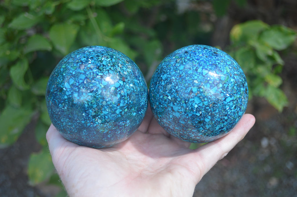 Polished Chrysocolla Conglomerate Spheres x 2 From Congo - Toprock Gemstones and Minerals 
