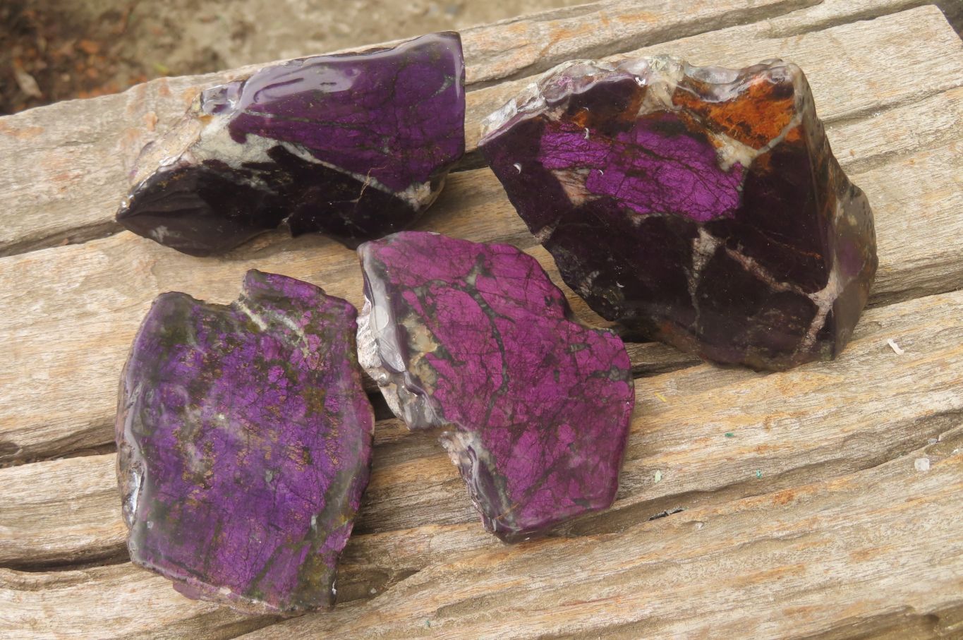 Polished Rare Metallic Purpurite Slices x 4 From Erongo, Namibia - Toprock Gemstones and Minerals 