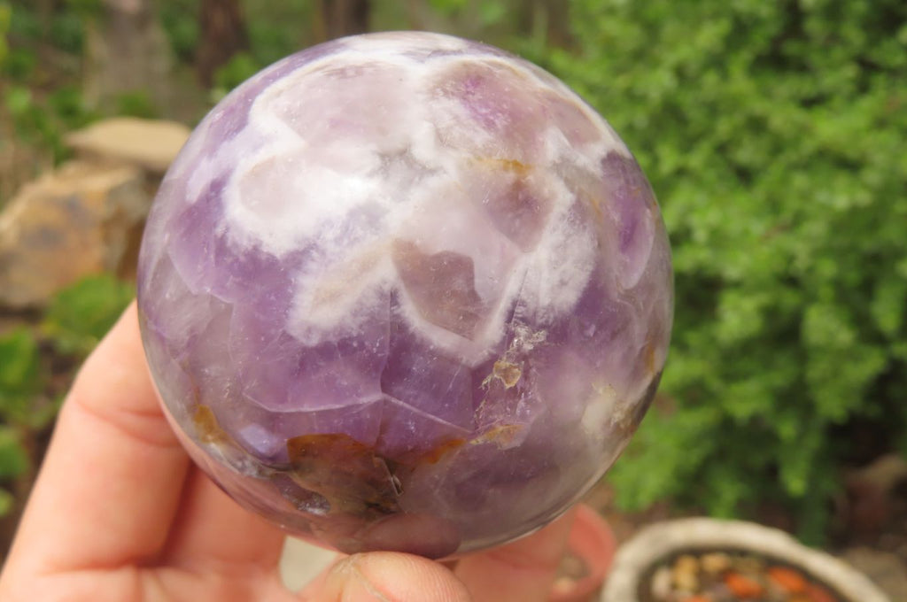 Polished Chevron Amethyst Spheres x 2 From Madagascar - Toprock Gemstones and Minerals 