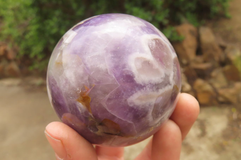 Polished Chevron Amethyst Spheres x 2 From Madagascar - Toprock Gemstones and Minerals 