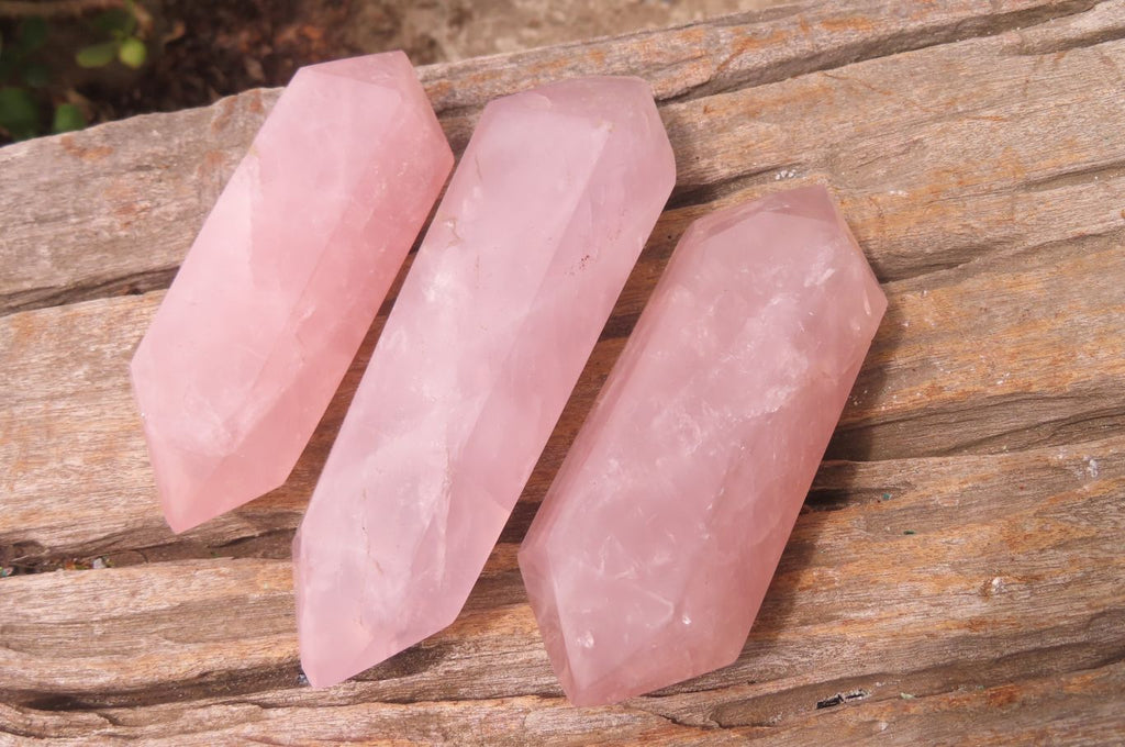 Polished Double Terminated Rose Quartz Points x 6 From Madagascar - Toprock Gemstones and Minerals 