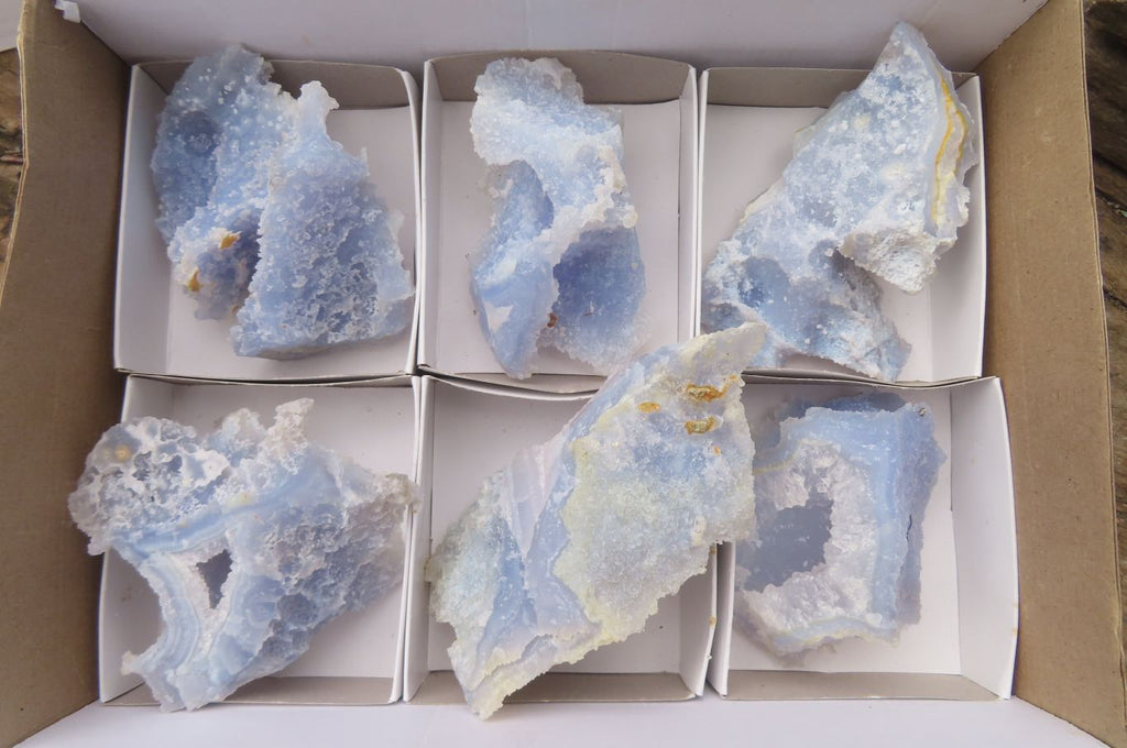 Natural Etched Blue Chalcedony Specimens x 6 From Nsanje, Malawi - Toprock Gemstones and Minerals 