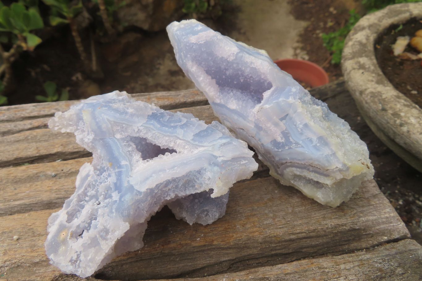 Natural Etched Blue Chalcedony Specimens x 6 From Nsanje, Malawi - Toprock Gemstones and Minerals 