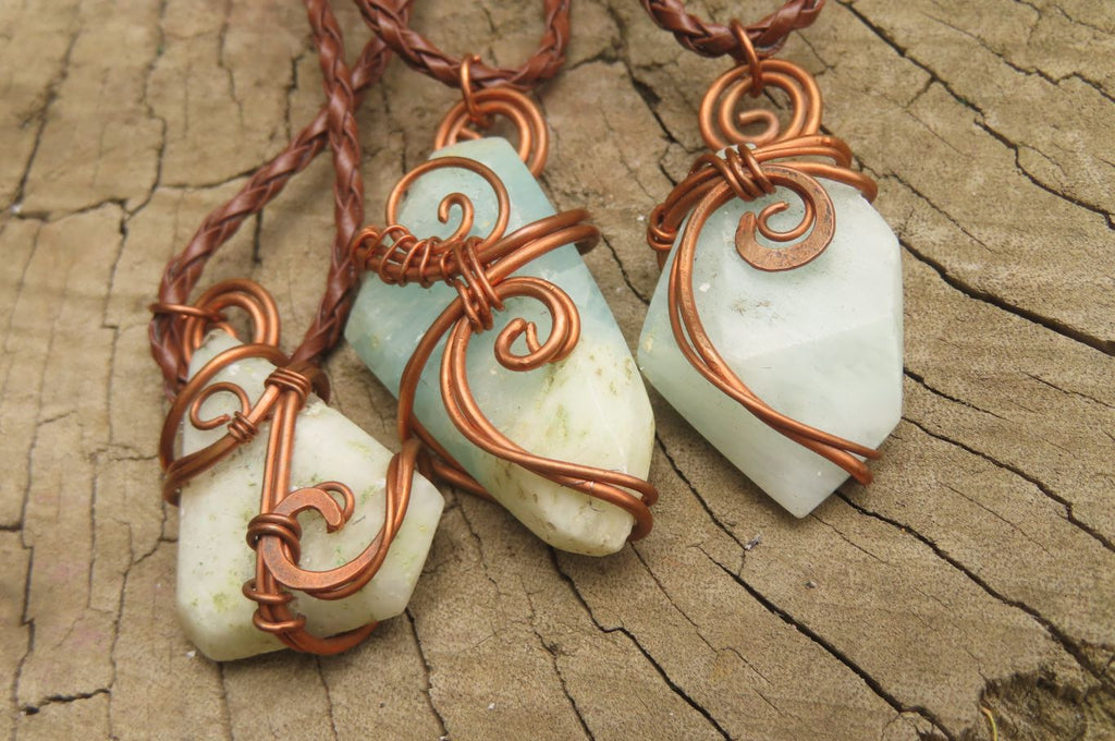 Hand Made Copper Wire Wrapped Blue Smithsonite Pendants x 6 From Congo - Toprock Gemstones and Minerals 