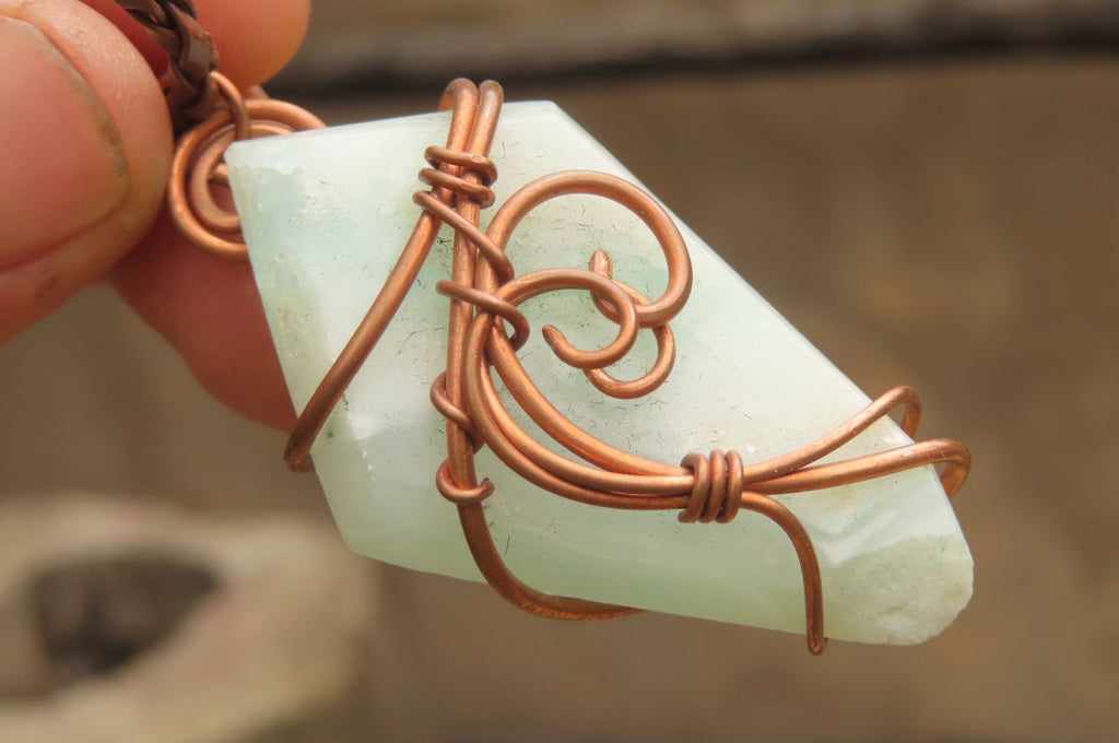 Hand Made Copper Wire Wrapped Blue Smithsonite Pendants x 6 From Congo - Toprock Gemstones and Minerals 