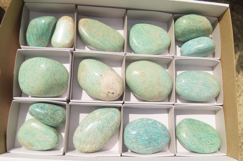 Polished Amazonite Palm Stones x 15 from Zimbabwe - Toprock Gemstones and Minerals 