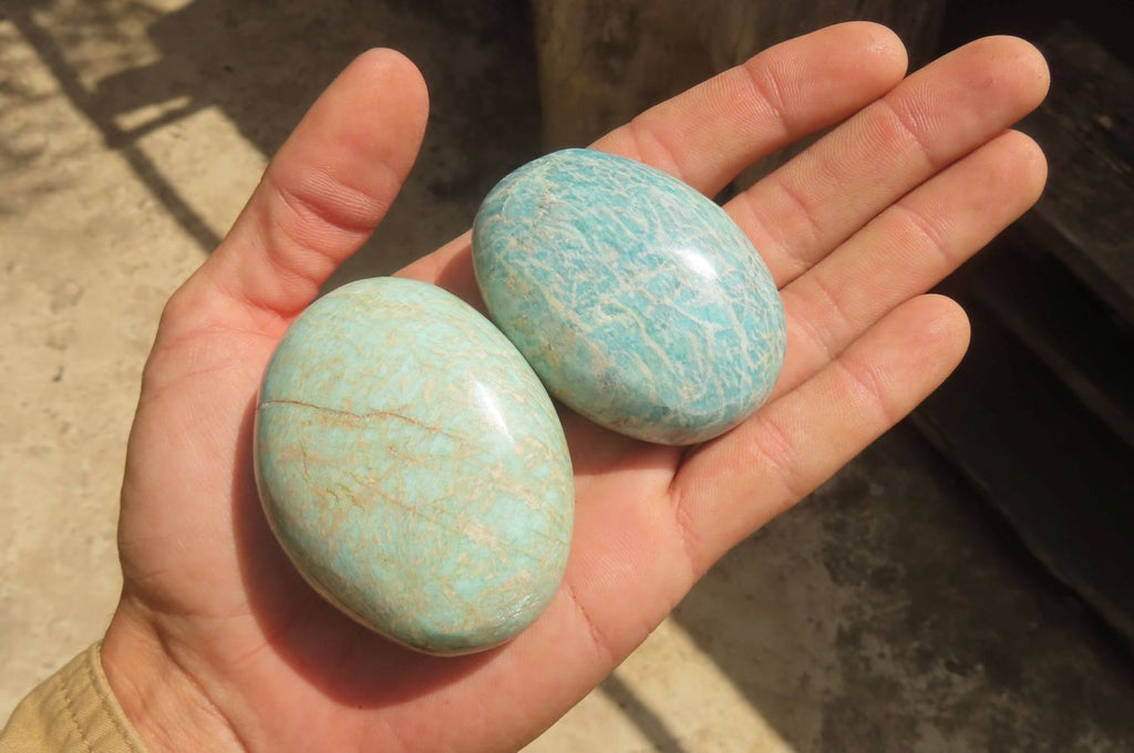 Polished Amazonite Palm Stones x 15 from Zimbabwe - Toprock Gemstones and Minerals 