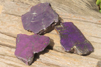 Polished On One Side Metallic Purpurite Specimens x 3 From Namibia - Toprock Gemstones and Minerals 