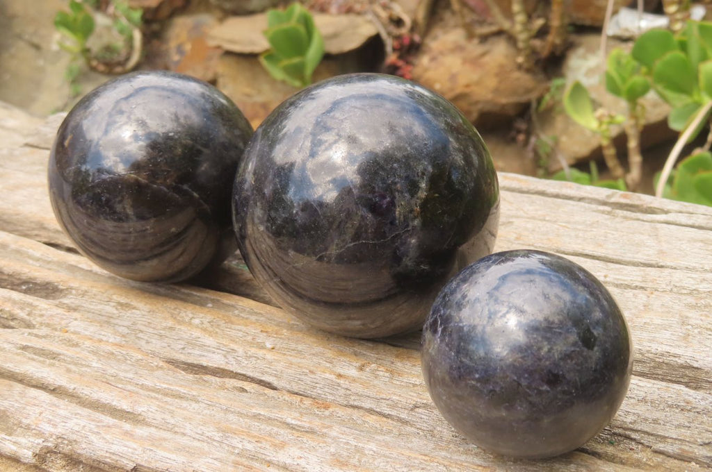Polished Iolite Spheres x 3 From Ambatofinandrahana, Madagascar - Toprock Gemstones and Minerals 