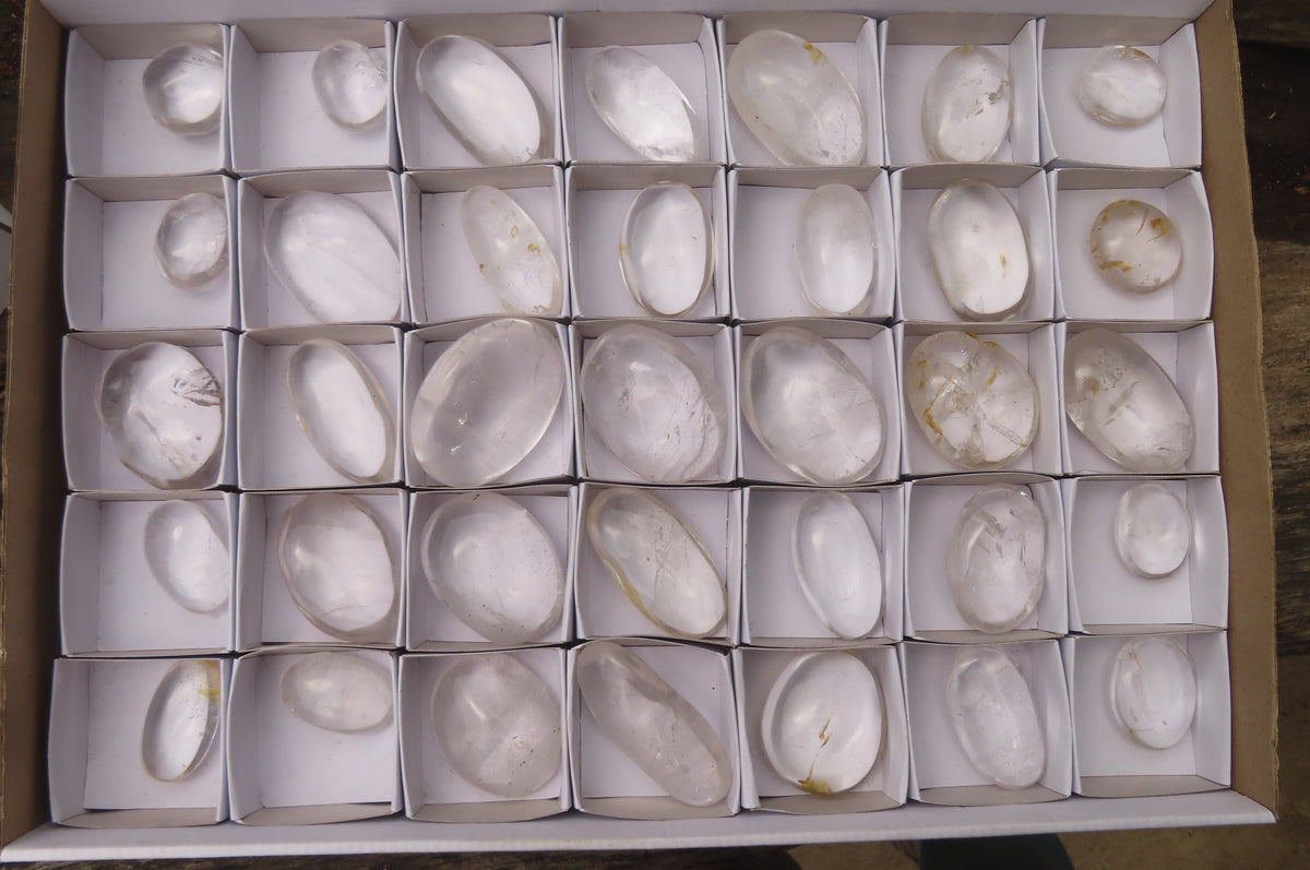Polished Clear Quartz Palm Stones x 35 From Madagascar - Toprock Gemstones and Minerals 