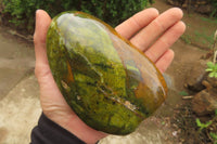 Polished Green Opal Standing Free Forms x 2 From Antsirabe, Madagascar - Toprock Gemstones and Minerals 