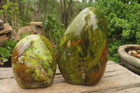Polished Green Opal Standing Free Forms x 2 From Antsirabe, Madagascar - Toprock Gemstones and Minerals 