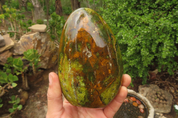 Polished Green Opal Standing Free Forms x 2 From Antsirabe, Madagascar - Toprock Gemstones and Minerals 