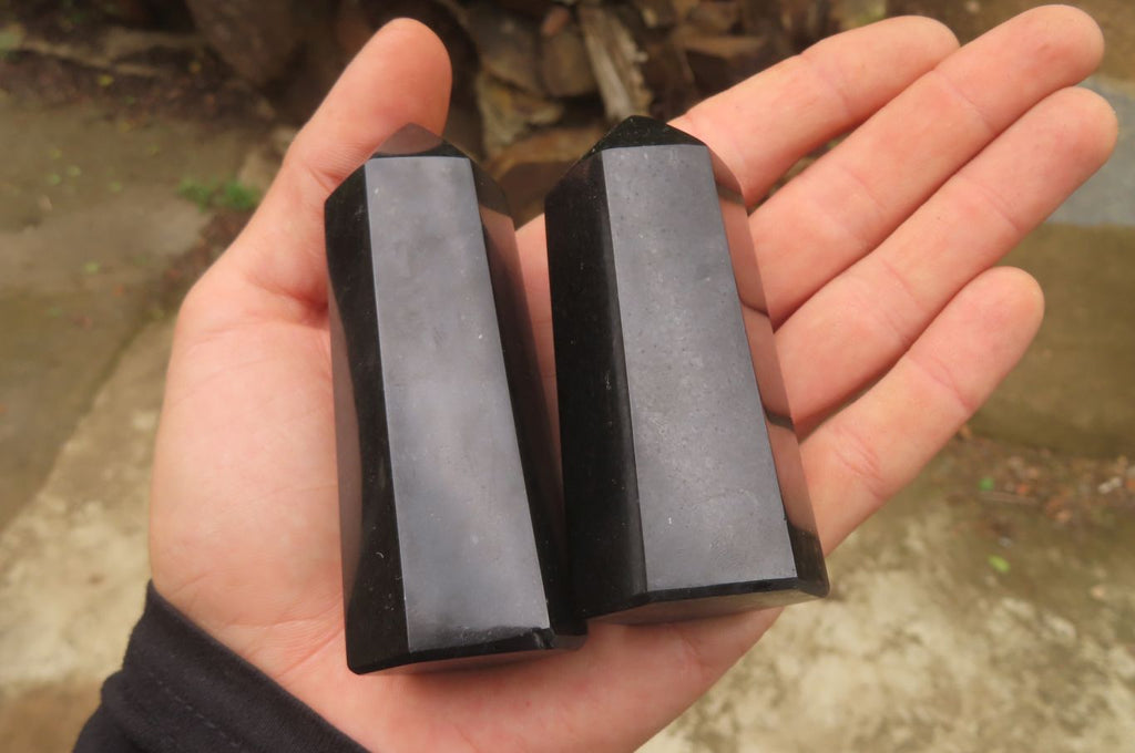 Polished Black Basalt Points x 12 From Antsirabe, Madagascar - Toprock Gemstones and Minerals 