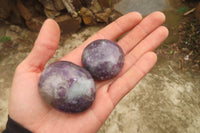 Polished Lepidolite with Pink Rubellite Palm Stones x 24 From Ambatondrazaka, Madagascar - Toprock Gemstones and Minerals 