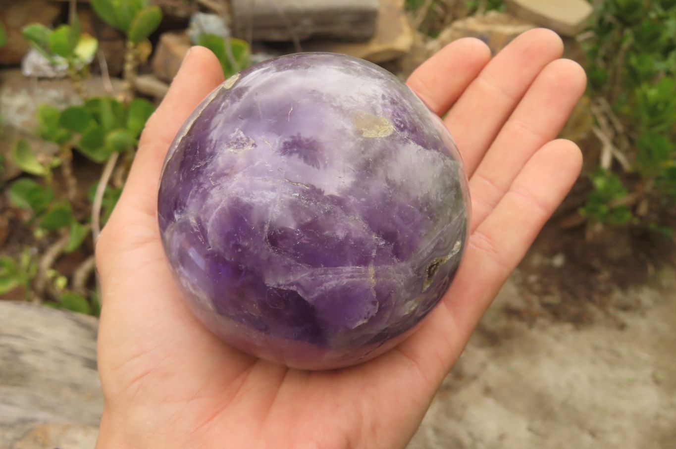 Polished Chevron Amethyst Spheres x 2 From Madagascar - Toprock Gemstones and Minerals 