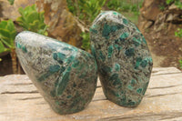 Polished Rare Emerald Mica In Matrix Standing Free Forms x 2 From Mutoko, Zimbabwe - Toprock Gemstones and Minerals 