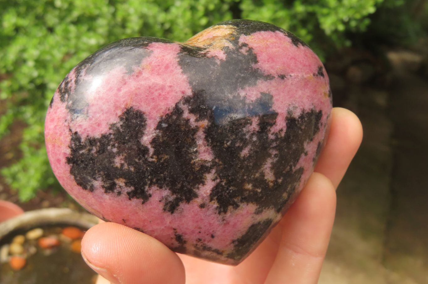Polished Rhodonite Gemstone Hearts x 3 From Madagascar - Toprock Gemstones and Minerals 