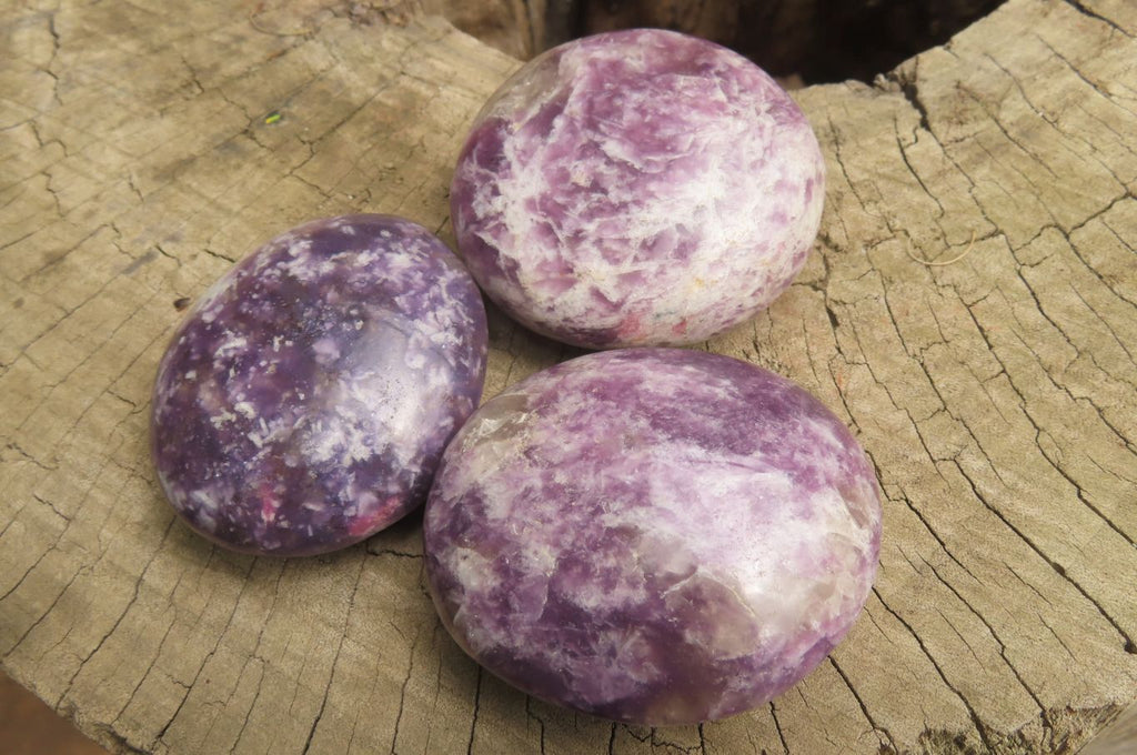 Polished Lepidolite with Pink Rubellite Palm Stones x 10 From Ambatondrazaka, Madagascar - Toprock Gemstones and Minerals 