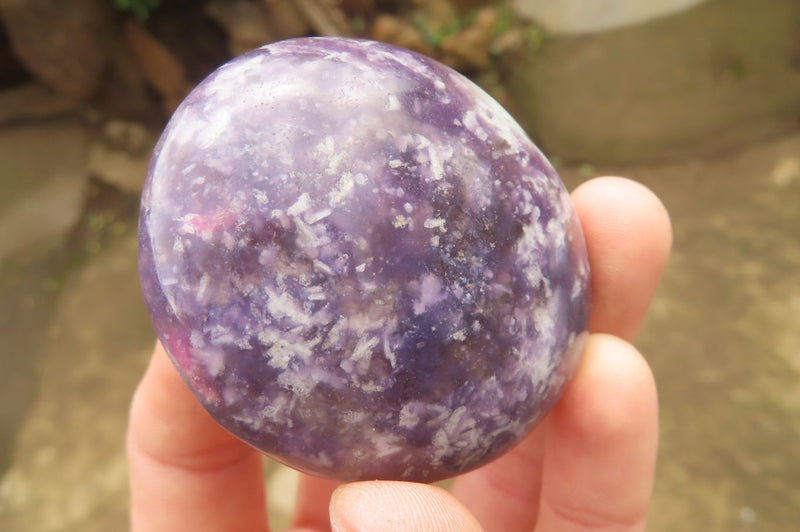 Polished Lepidolite with Pink Rubellite Palm Stones x 10 From Ambatondrazaka, Madagascar - Toprock Gemstones and Minerals 