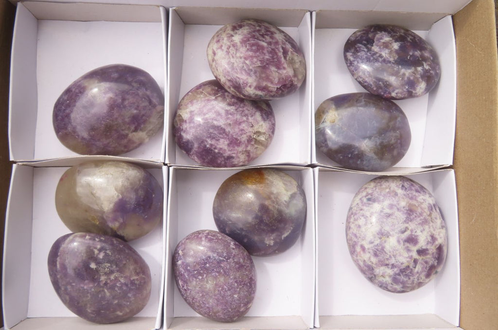 Polished Lepidolite with Pink Rubellite Palm Stones x 10 From Ambatondrazaka, Madagascar - Toprock Gemstones and Minerals 