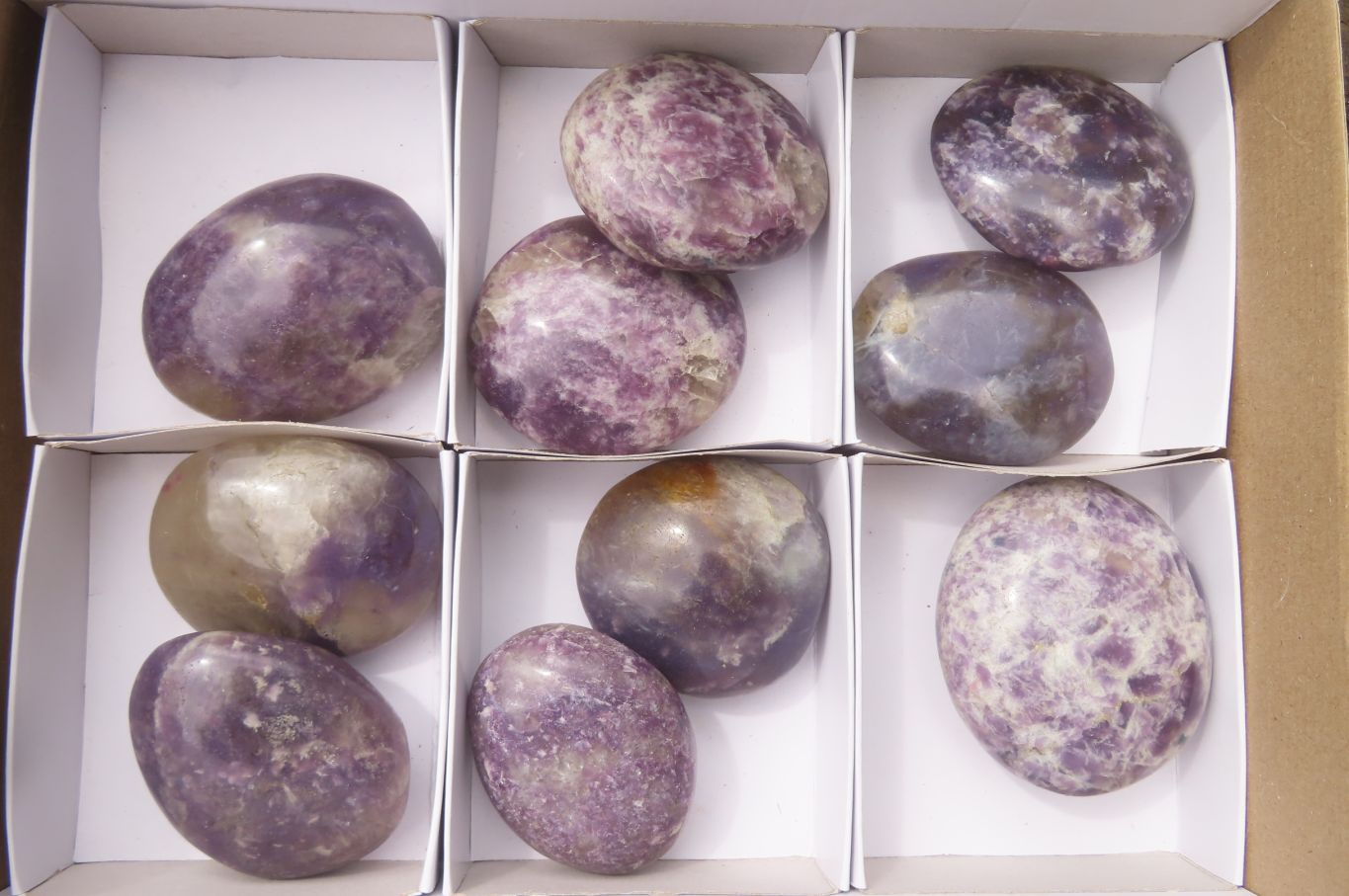 Polished Lepidolite with Pink Rubellite Palm Stones x 10 From Ambatondrazaka, Madagascar - Toprock Gemstones and Minerals 
