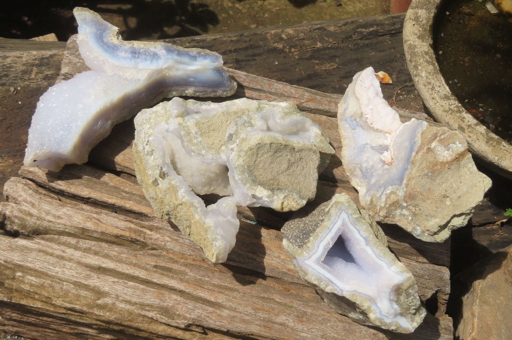 Natural Blue Lace Agate Geode Specimens x 4 From Malawi - Toprock Gemstones and Minerals 