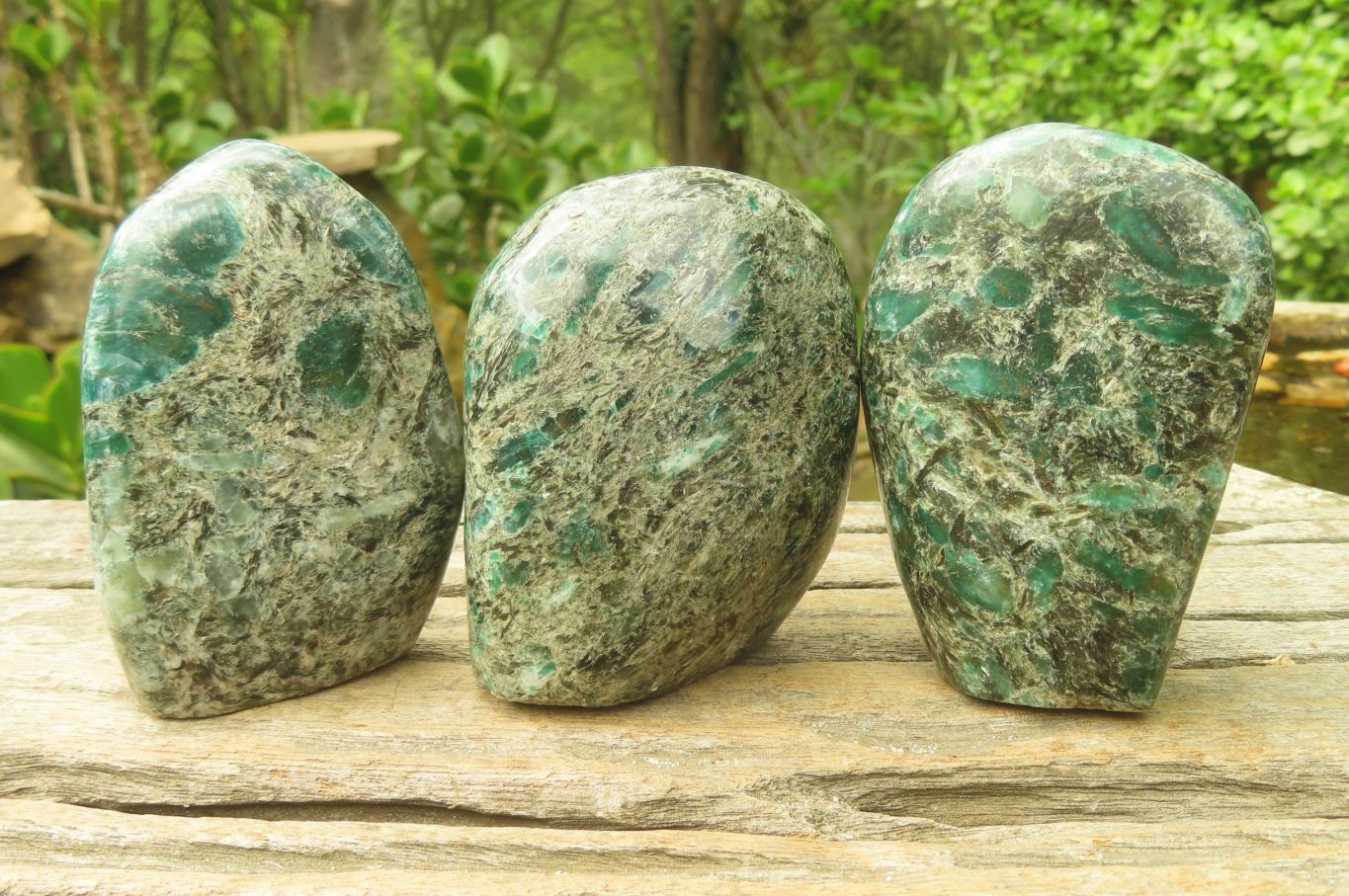Polished Rare Emerald Mica In Matrix Standing Free Forms x 3 From Mutoko, Zimbabwe - Toprock Gemstones and Minerals 