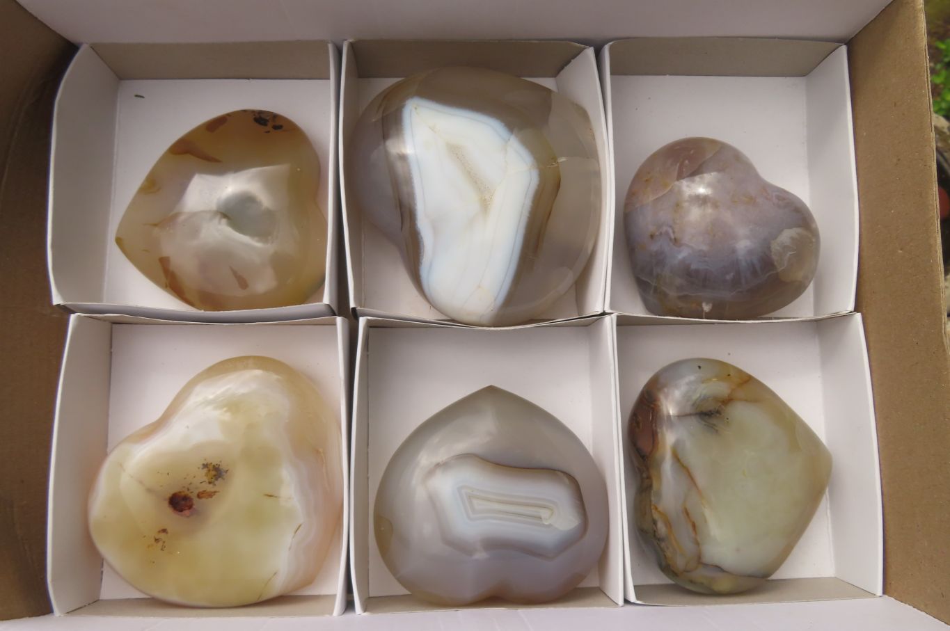 Polished Banded Agate Gemstone Hearts x 6 From Madagascar - Toprock Gemstones and Minerals 