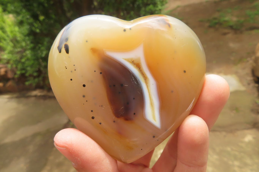 Polished Banded Agate Gemstone Hearts x 6 From Madagascar - Toprock Gemstones and Minerals 