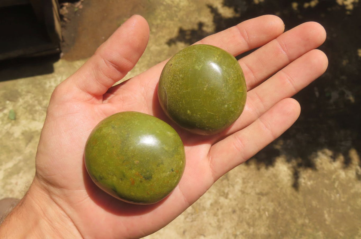 Polished Green Opal Palm Stones x 24 From Madagascar - Toprock Gemstones and Minerals 