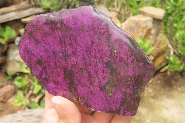 Polished On One Side Metallic Purpurite Specimens x 3 From Namibia - Toprock Gemstones and Minerals 