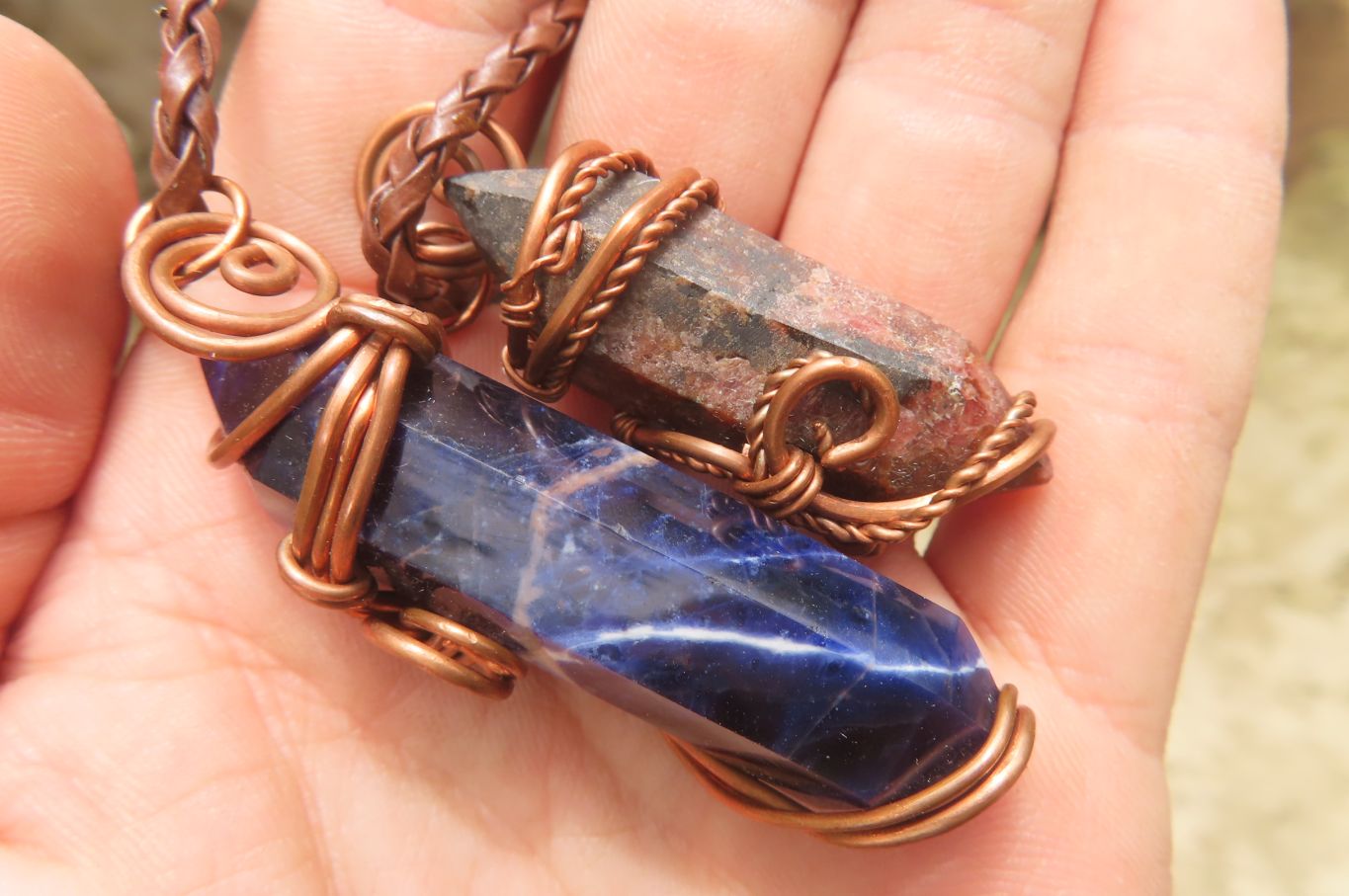 Hand Made Mixed Copper Wire Wrapped Pendants x 6 From South Africa - Toprock Gemstones and Minerals 