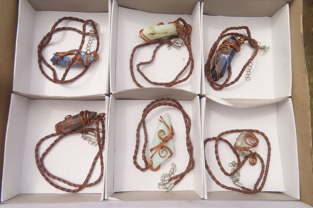 Hand Made Mixed Copper Wire Wrapped Pendants x 6 From South Africa - Toprock Gemstones and Minerals 