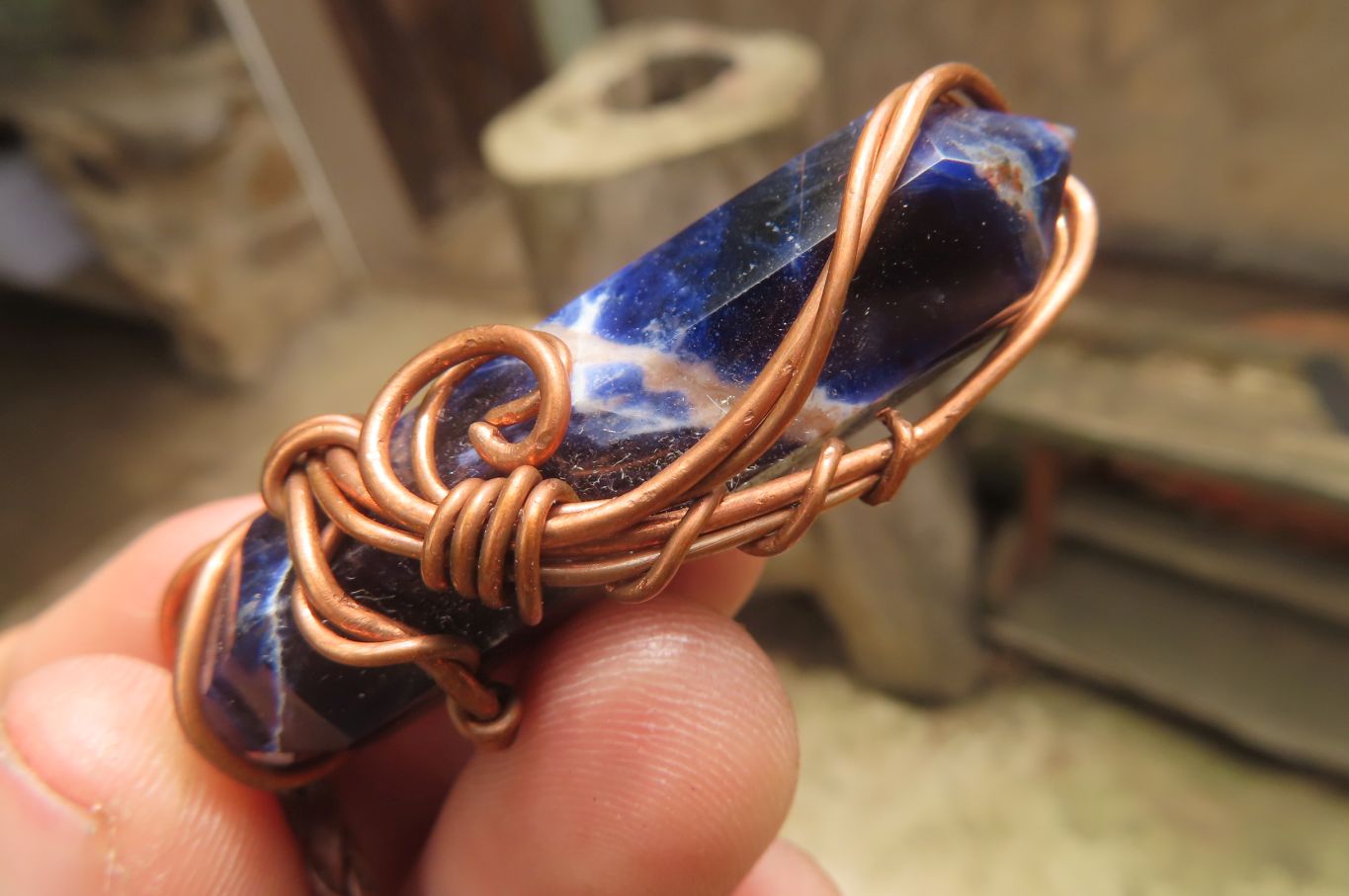 Hand Made Mixed Copper Wire Wrapped Pendants x 6 From South Africa - Toprock Gemstones and Minerals 
