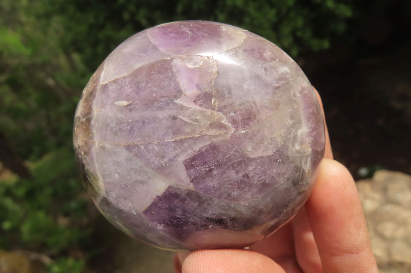 Polished Chevron Amethyst Palm Stones x 6 From Madagascar - Toprock Gemstones and Minerals 