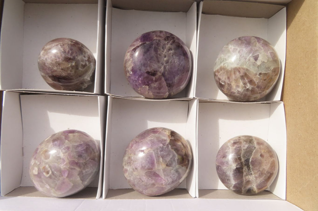 Polished Chevron Amethyst Palm Stones x 6 From Madagascar - Toprock Gemstones and Minerals 