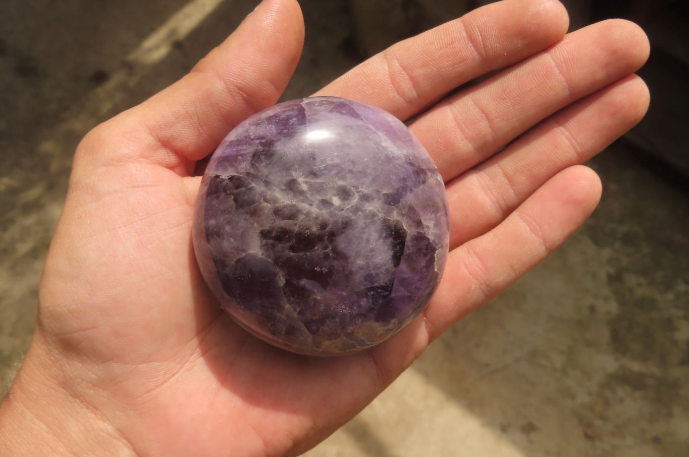 Polished Chevron Amethyst Palm Stones x 6 From Madagascar - Toprock Gemstones and Minerals 