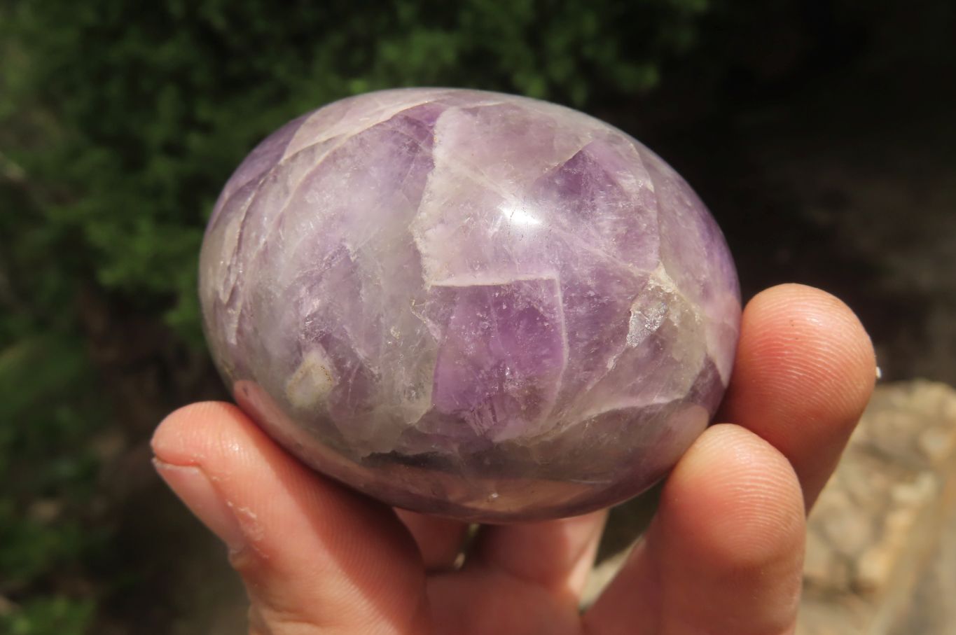 Polished Chevron Amethyst Palm Stones x 6 From Madagascar - Toprock Gemstones and Minerals 