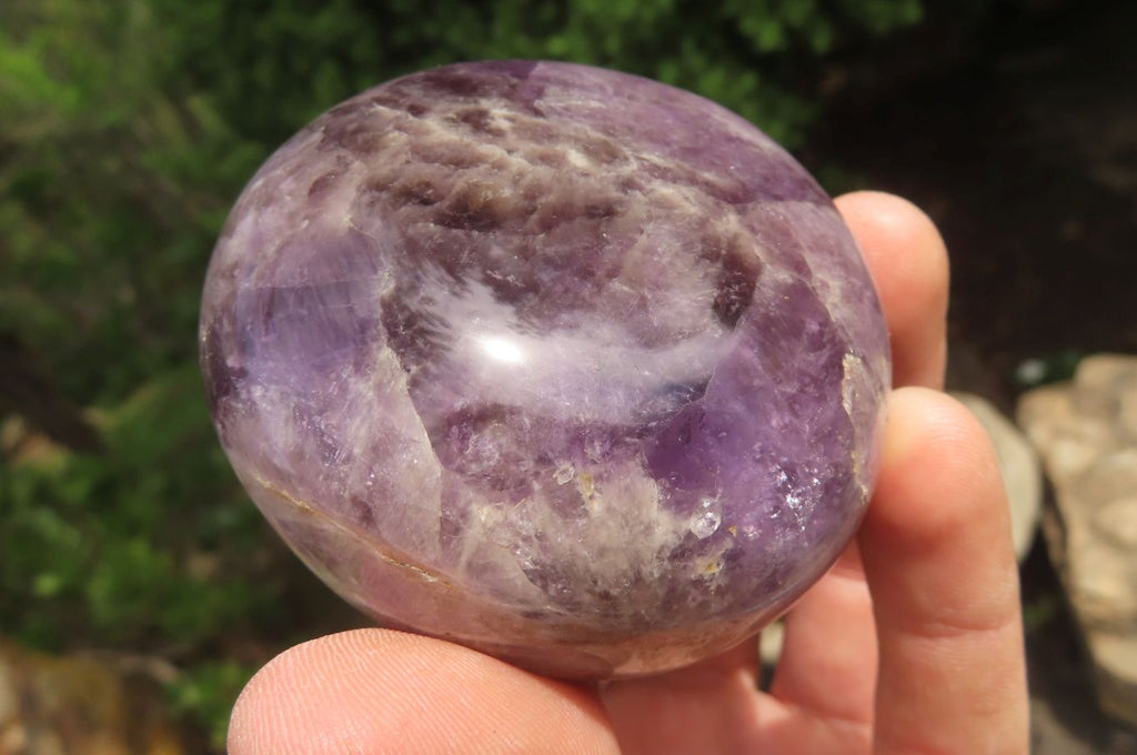 Polished Chevron Amethyst Palm Stones x 6 From Madagascar - Toprock Gemstones and Minerals 