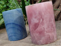 Polished Banded Rose Quartz and Blue Marble Candle Holders x 2 From Southern Africa - Toprock Gemstones and Minerals 