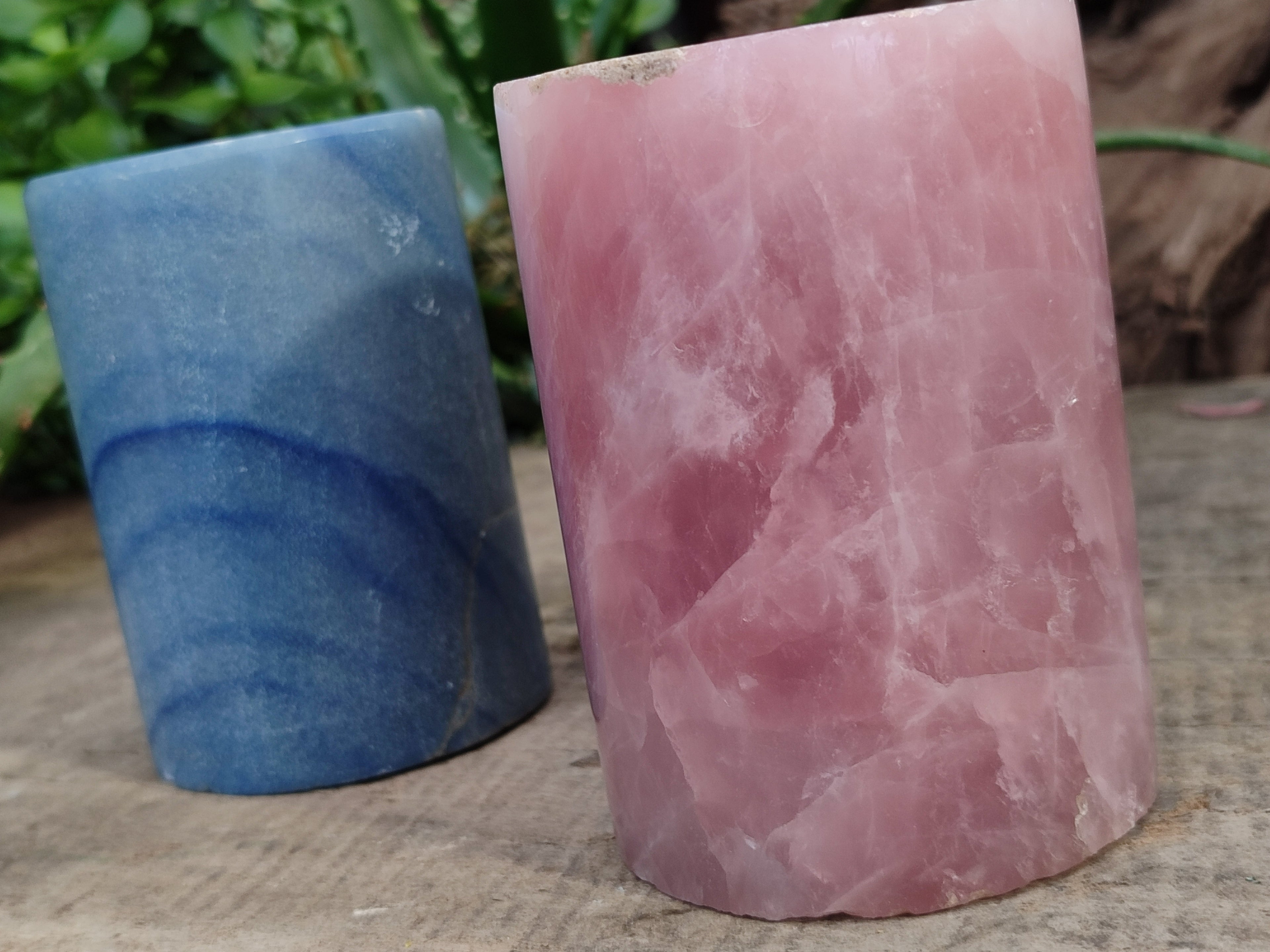 Polished Banded Rose Quartz and Blue Marble Candle Holders x 2 From Southern Africa - Toprock Gemstones and Minerals 