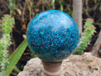 Polished Chrysocolla Conglomerate Spheres on a Wood Stand x 1 From Congo - Toprock Gemstones and Minerals 
