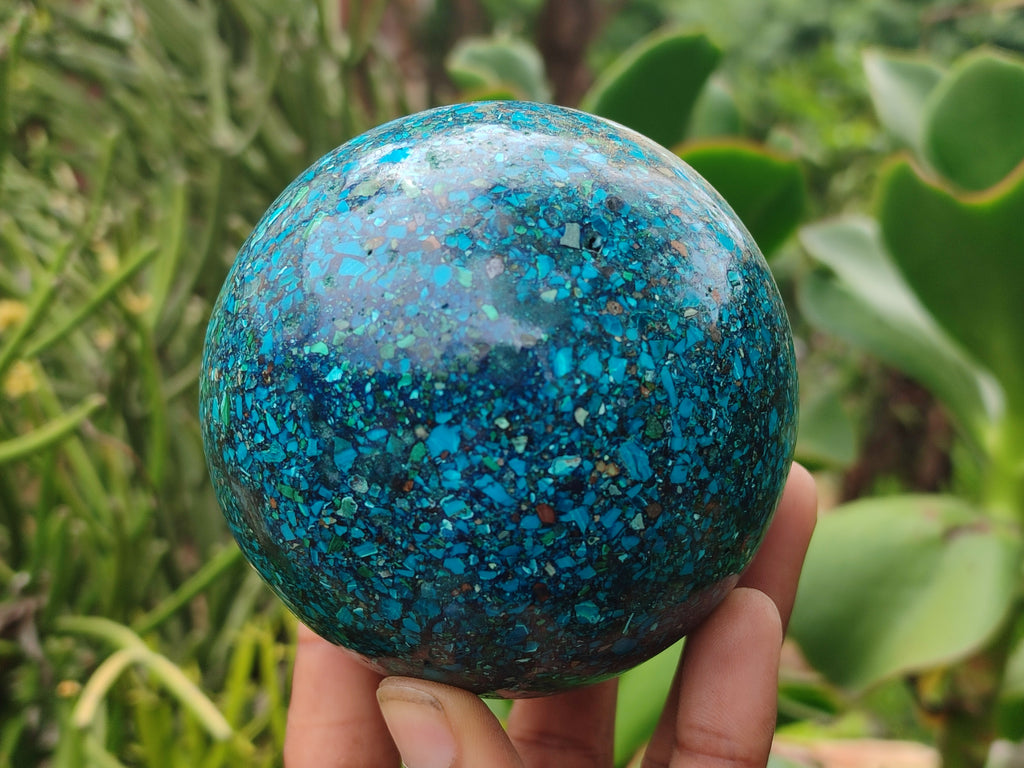 Polished Chrysocolla Conglomerate Spheres on a Wood Stand x 1 From Congo - Toprock Gemstones and Minerals 