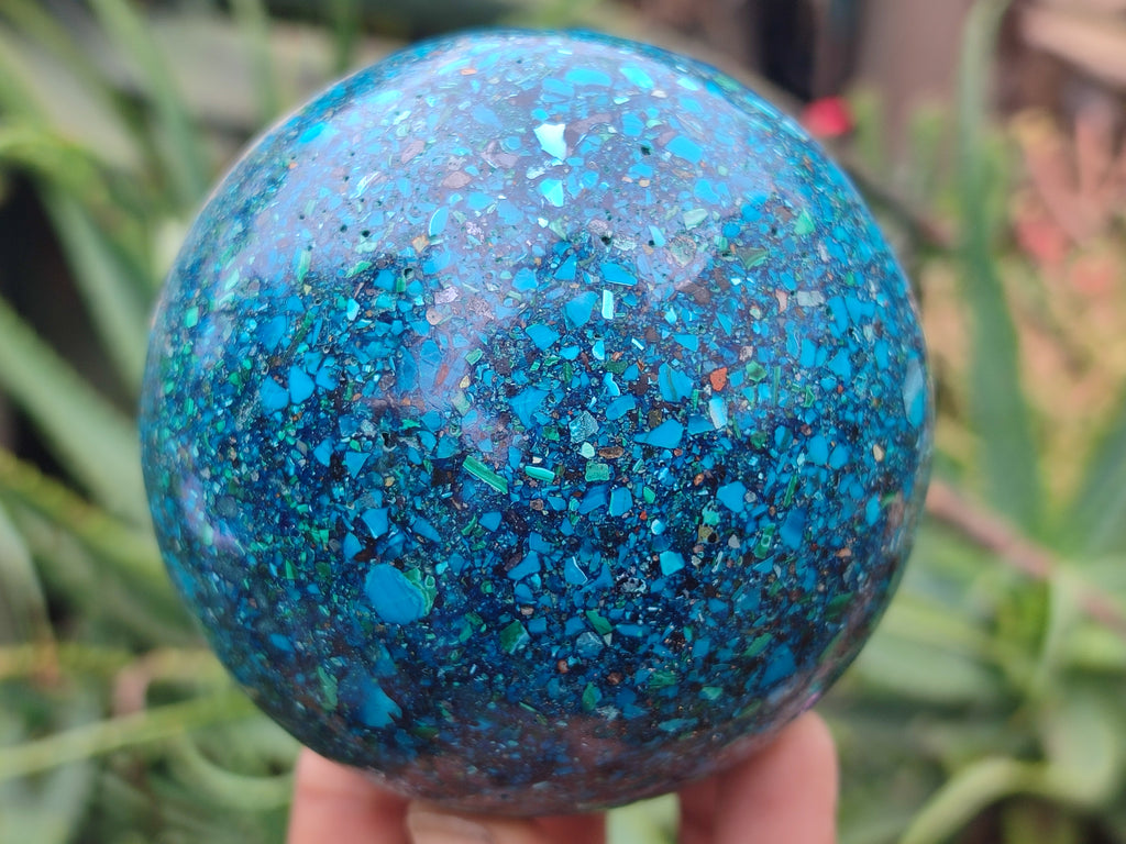 Polished Chrysocolla Conglomerate Spheres on a Wood Stand x 1 From Congo - Toprock Gemstones and Minerals 