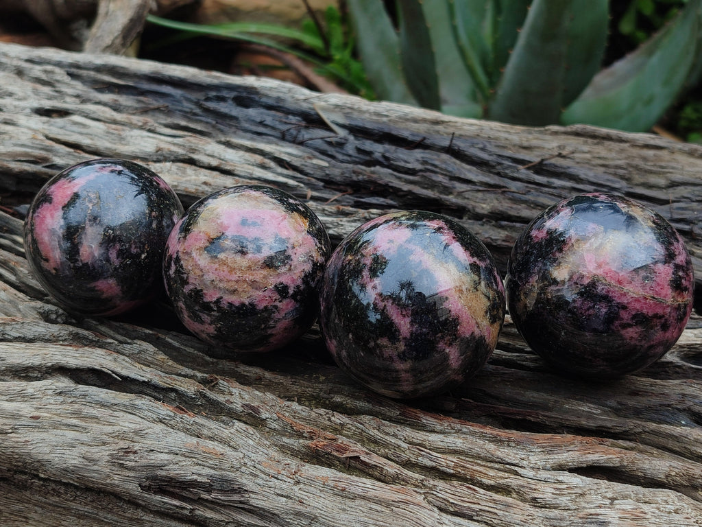 Polished Rhodonite Sphere-Ball x 4 From Ambindavato, Madagascar - Toprock Gemstones and Minerals 